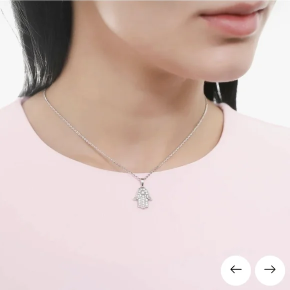Hamsa Hand CZ Necklace in Sterling Silver - Picture 5 of 7